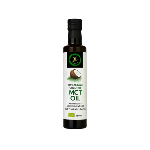 Organic Coconut MCT Oil 250ml bottle for keto energy, brain and body health